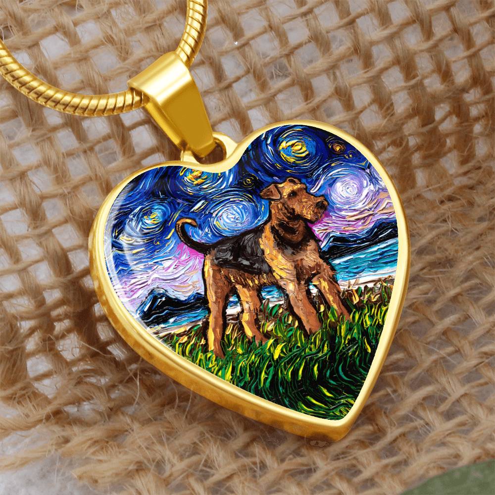 Airedale Starry Night Heart Necklace