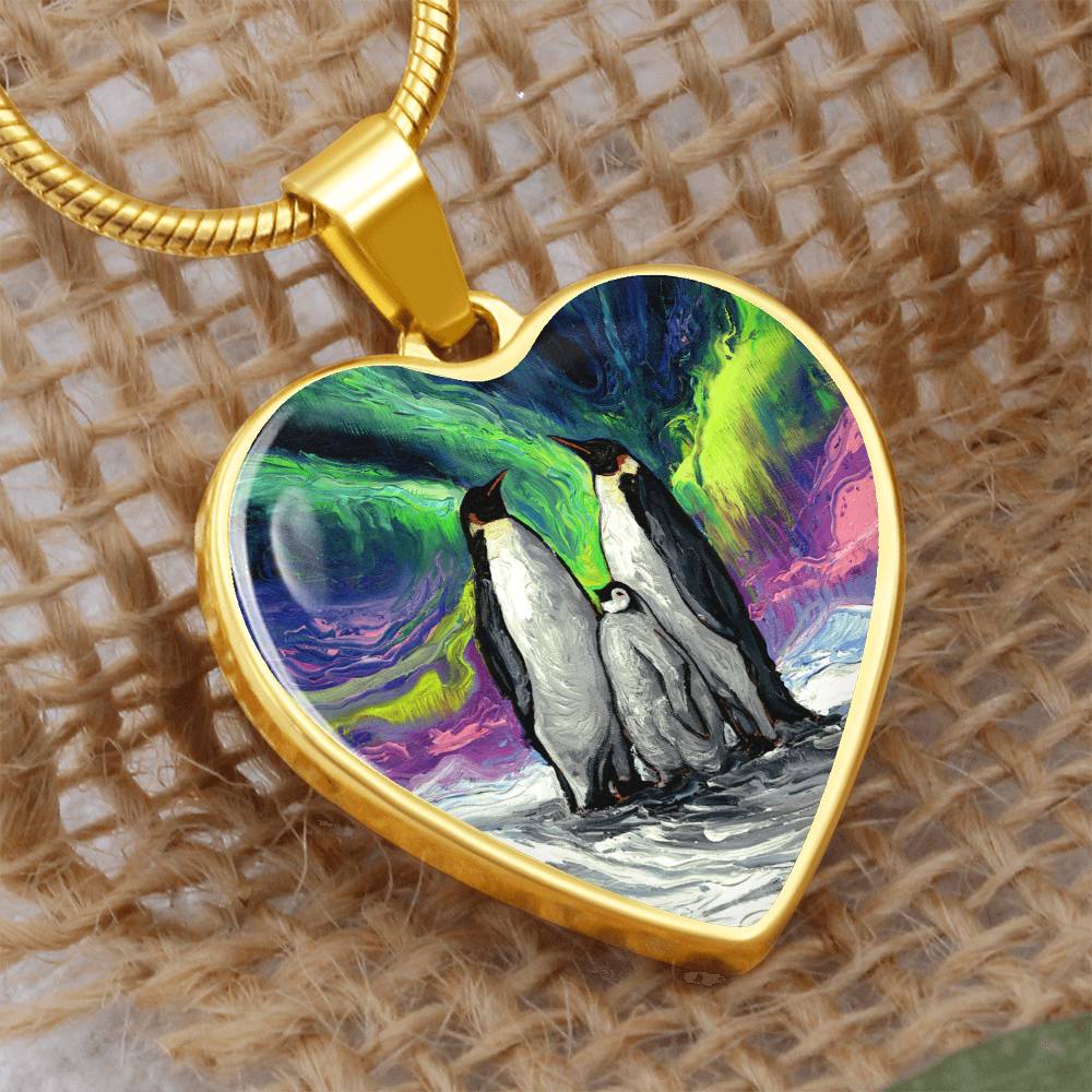 Enjoying The Show Penguin Family Heart Necklace