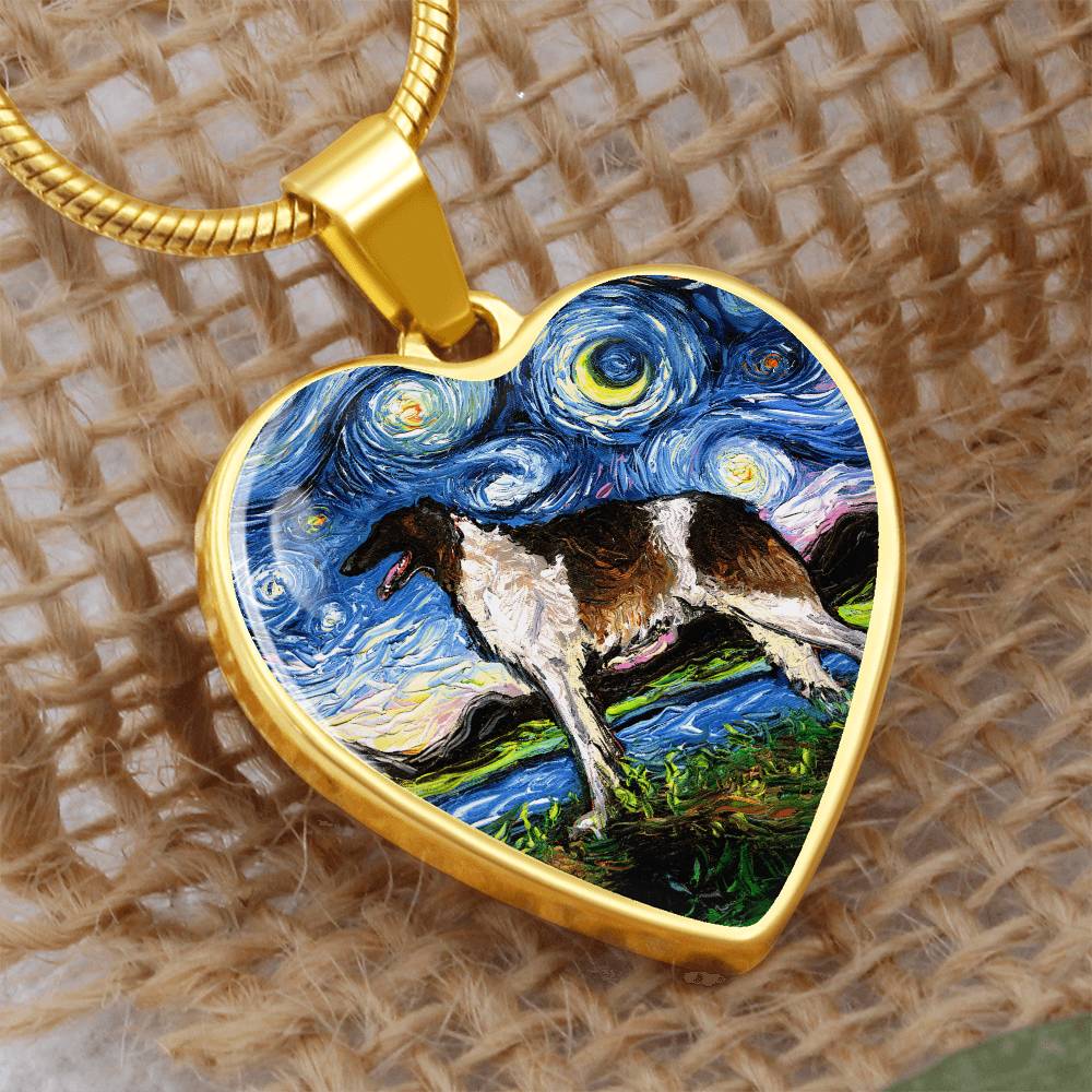 Borzoi Starry Night Heart Necklace