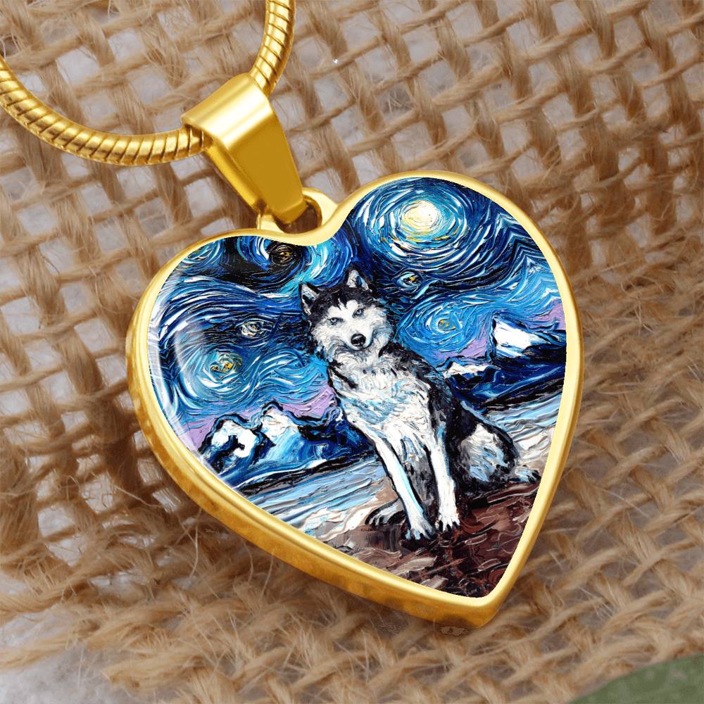 Husky Starry Night Heart Necklace