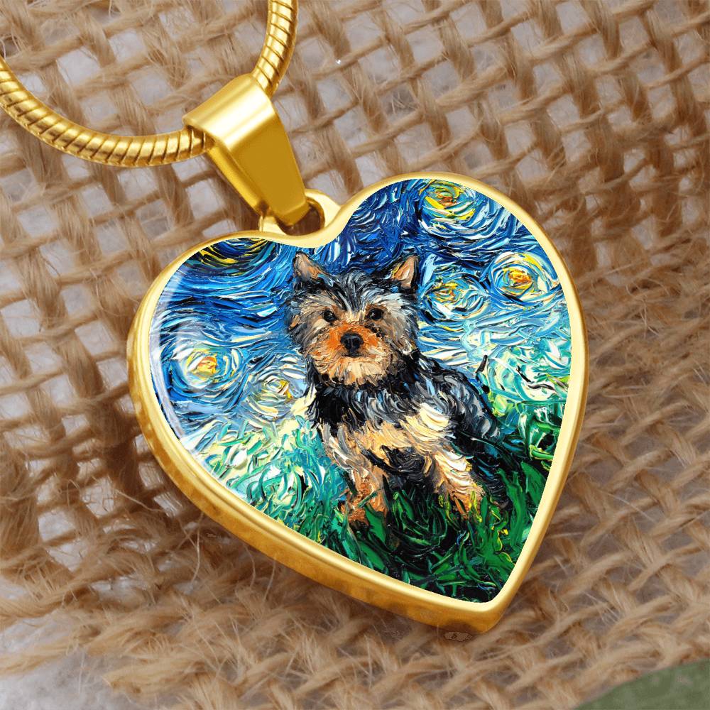 Yorkshire Terrier Starry Night Heart Necklace