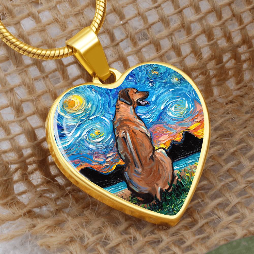 Rhodesian Ridgeback Starry Night Heart Necklace