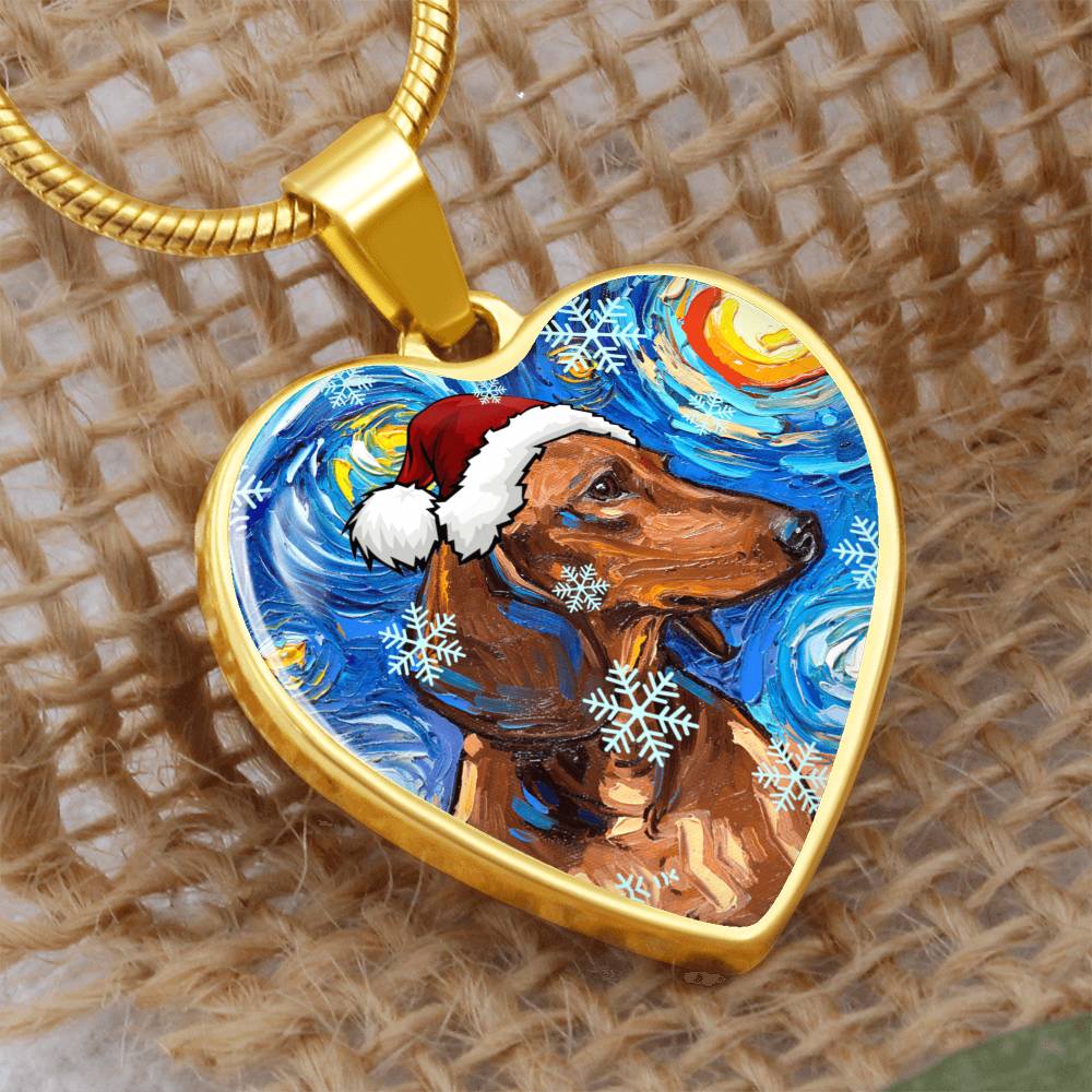 Brown Dachshund Christmas Necklace