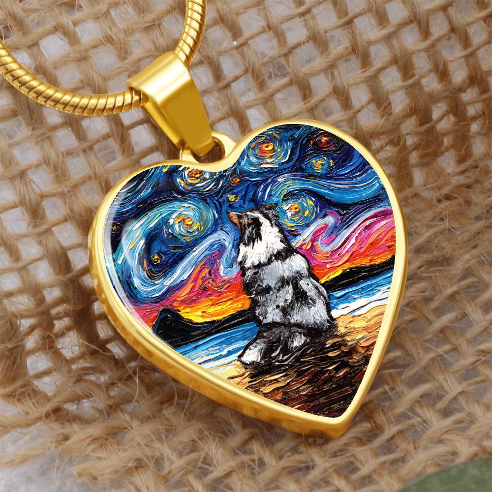 Merle Shetland Sheepdog Starry Night Heart Necklace