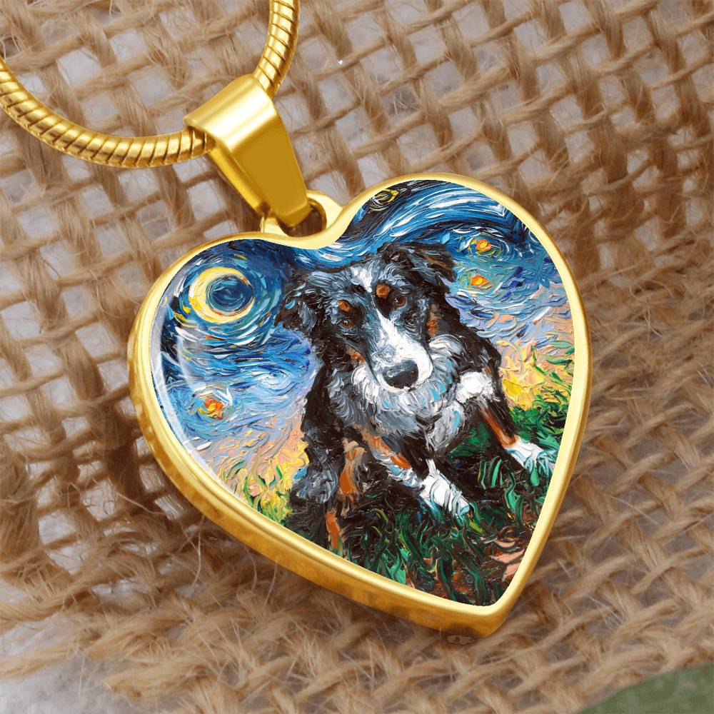 Australian Shepherd Starry Night Heart Necklace