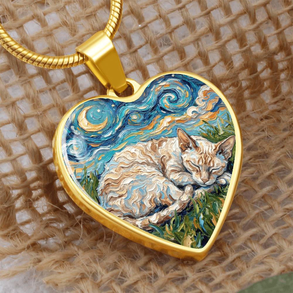 Sleepy Cornish Rex Night Heart Necklace