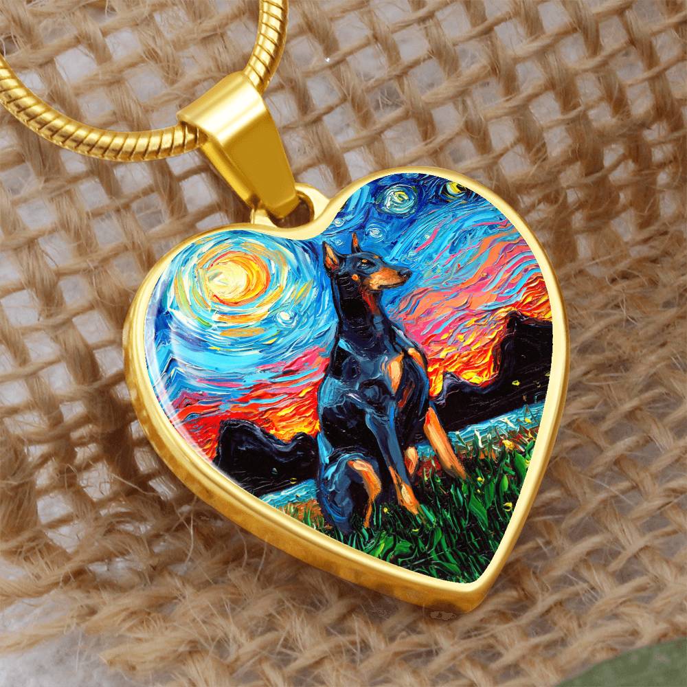 Doberman Pinscher Starry Night Heart Necklace