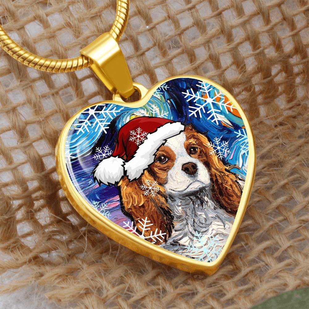 Santa Blenheim Spaniel Heart Necklace