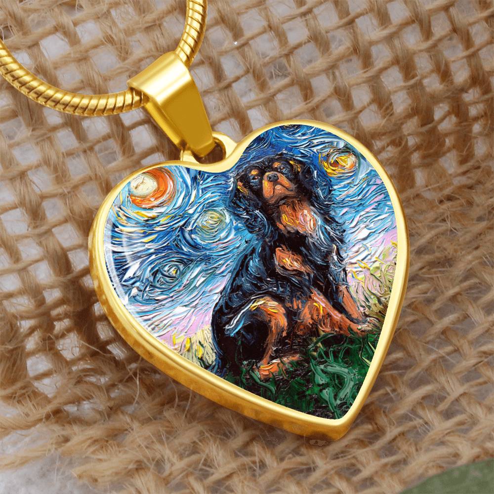 Black and Tan Cavalier King Charles Spaniel Starry Night Heart Necklace