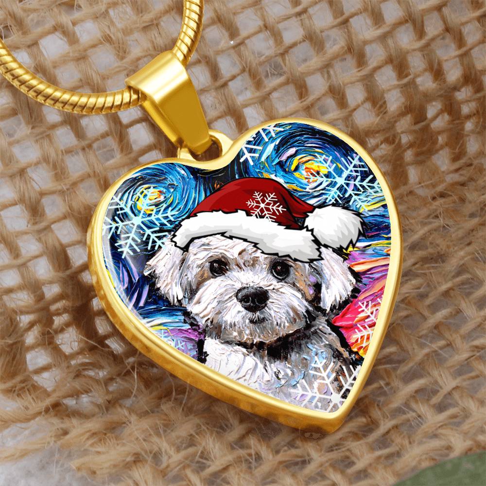 Maltipoo Christmas Heart Necklace