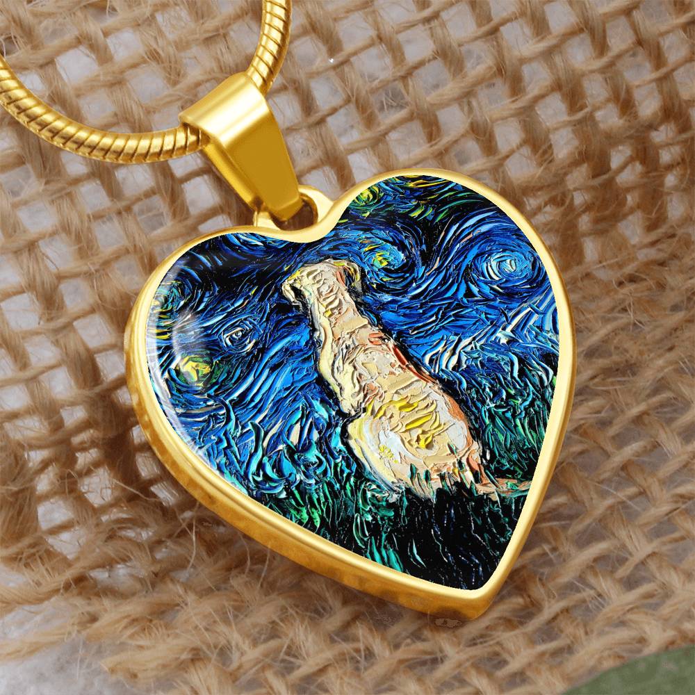 Yellow Labrador Back Starry Night Heart Necklace