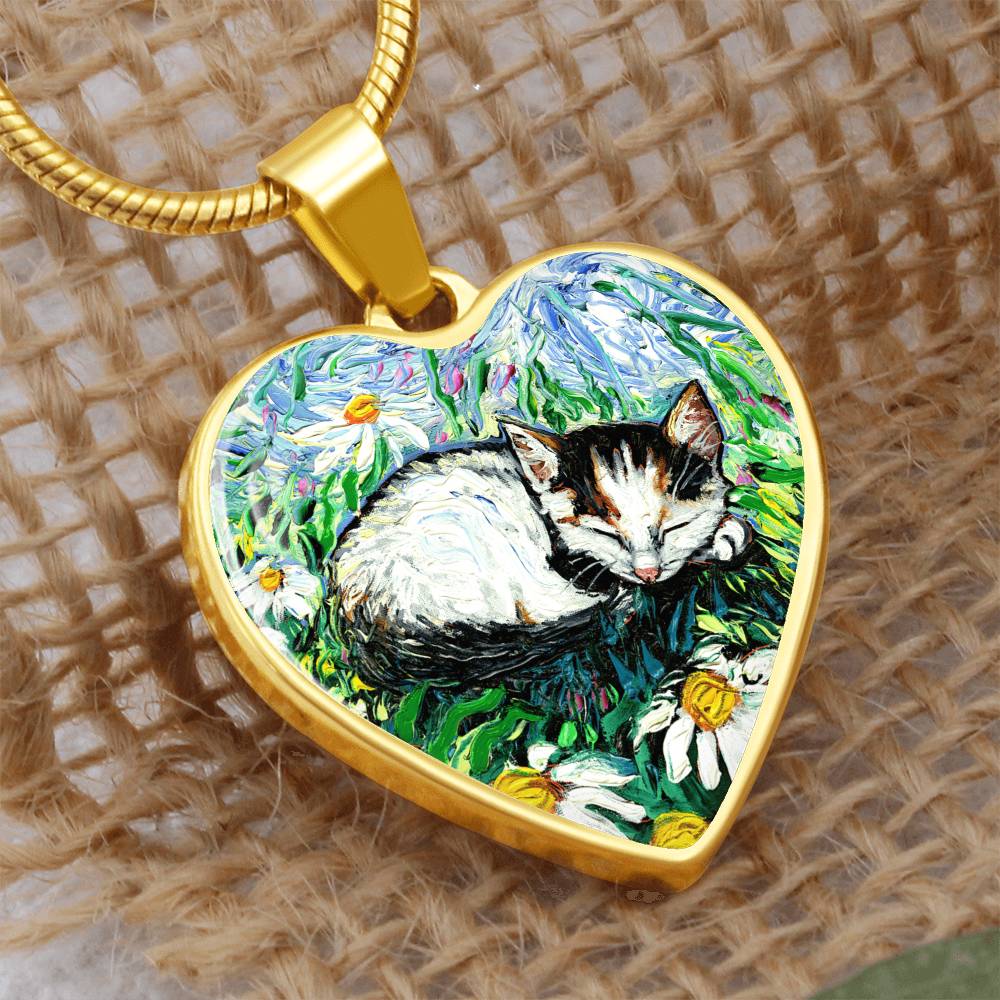 Kitten Sweet Dreams Starry Night Heart Necklace