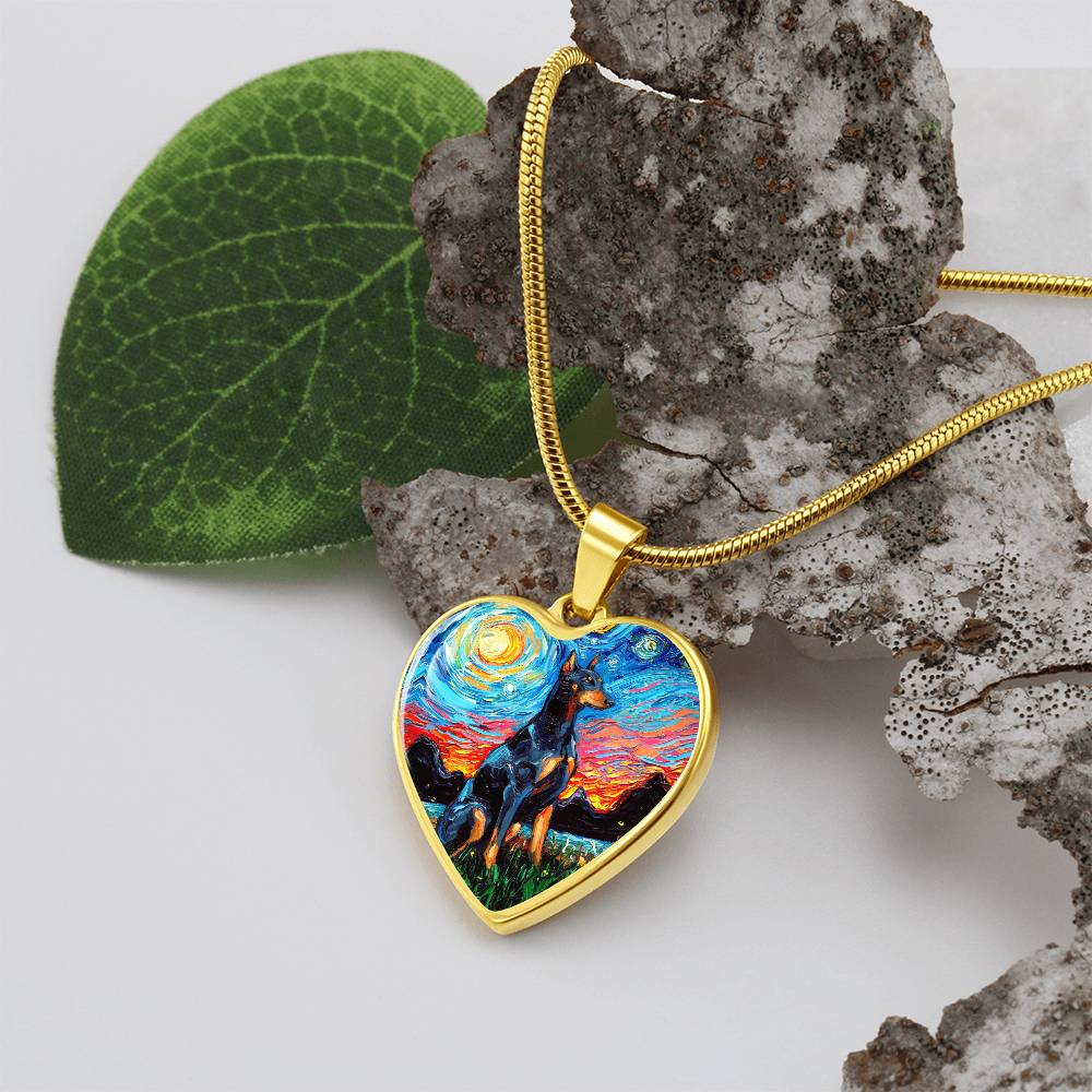 Doberman Pinscher Starry Night Heart Necklace