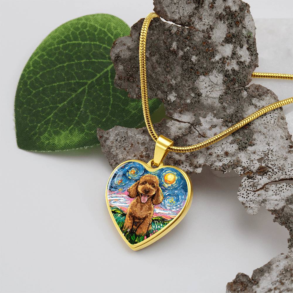 Apricot Poodle Puppy Starry Night Heart Necklace