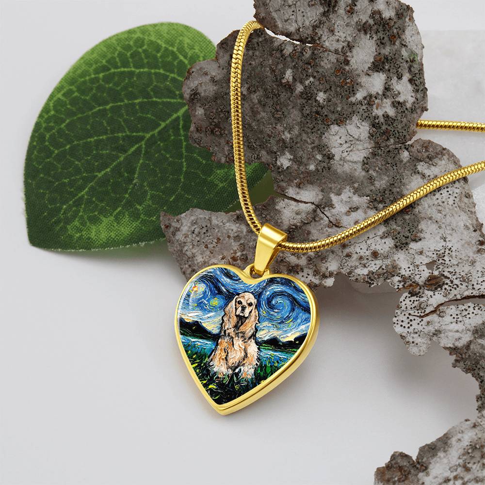 American Cocker Spaniel Starry Night Heart Necklace