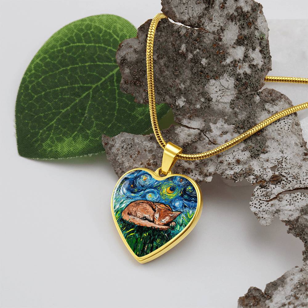 Abysinnian Cat Starry Night Heart Necklace