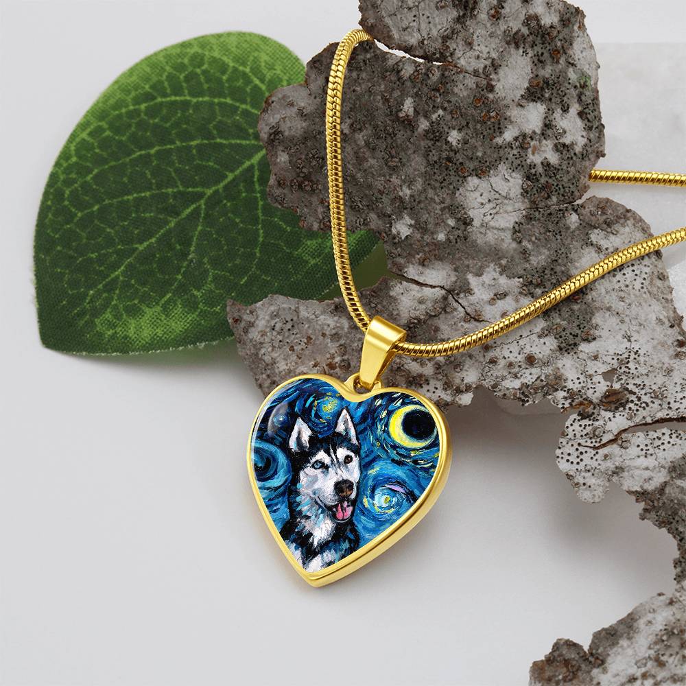 Happy Husky Starry Night Heart Necklace