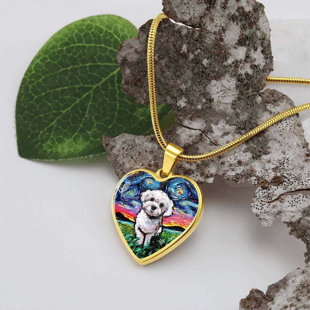 Maltipoo Starry Night Heart Necklace