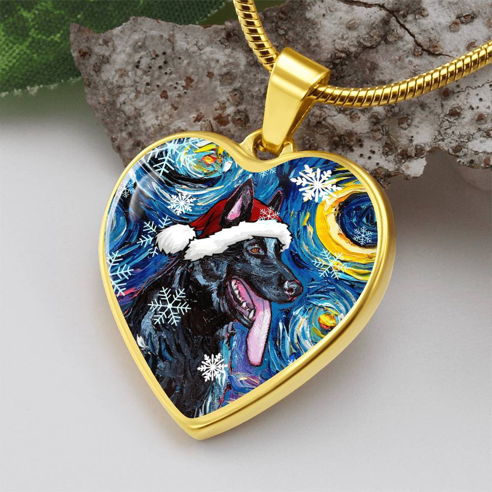 Black German Shepherd Christmas Heart Necklace