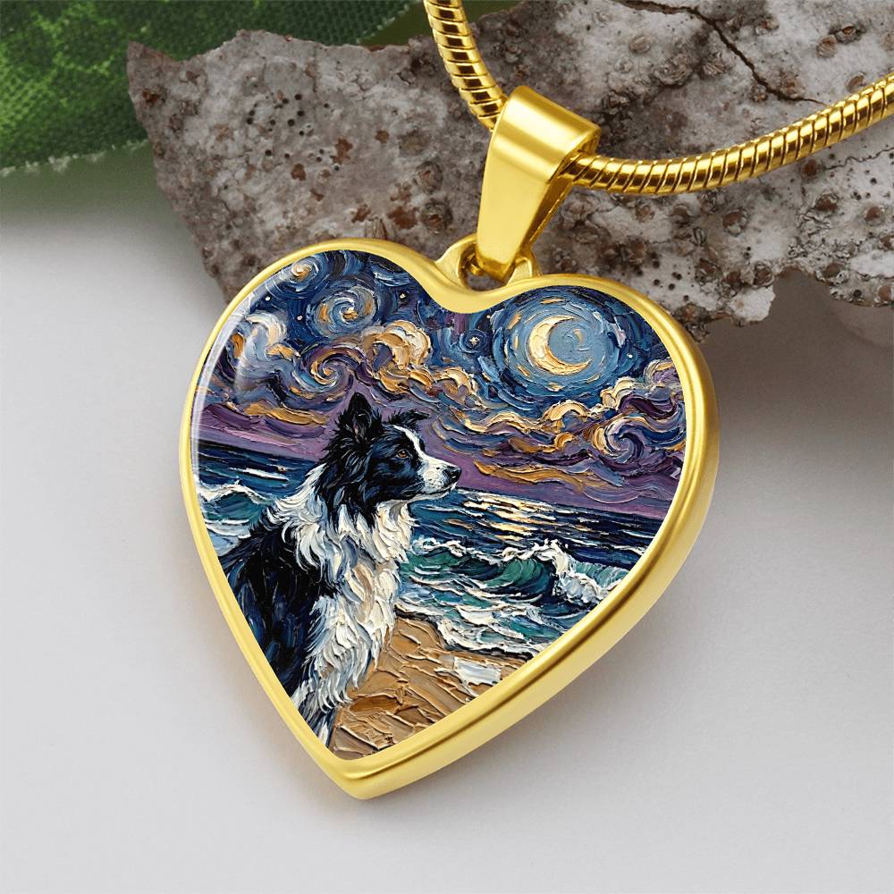 Border Collie Portrait Heart Necklace