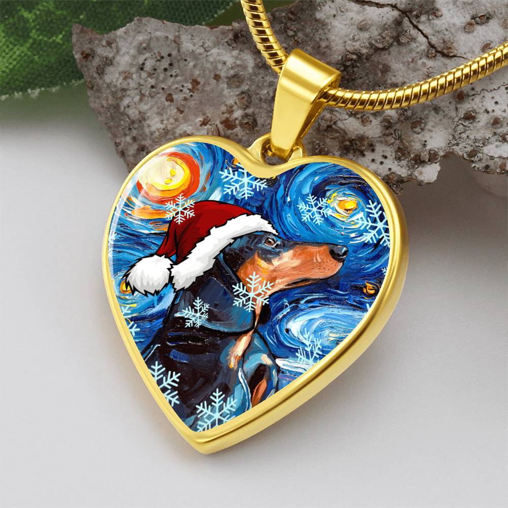 Santa Black and Tan Dachshund Heart Necklace