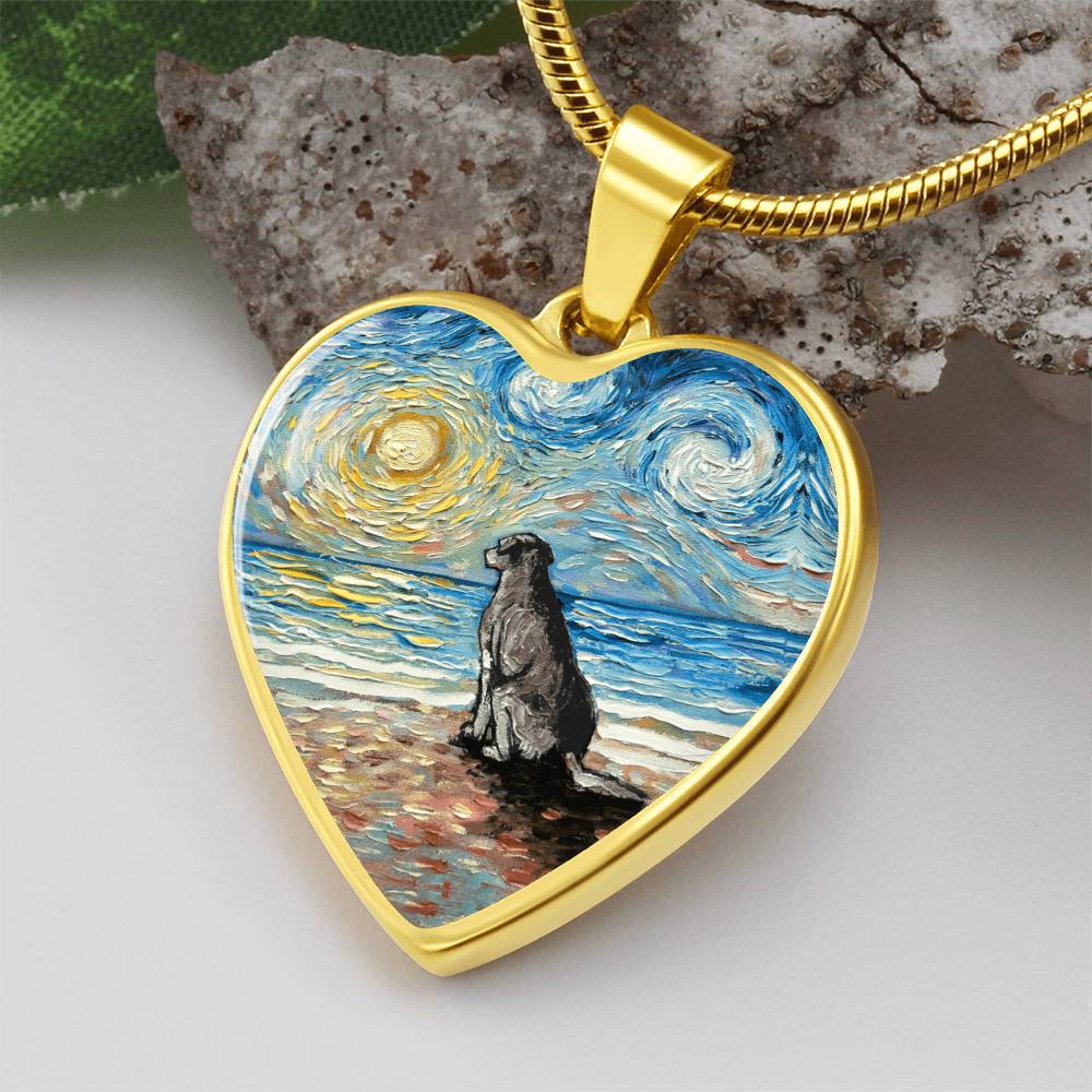Beach Days - Silver Labrador Starry Night Heart Necklace