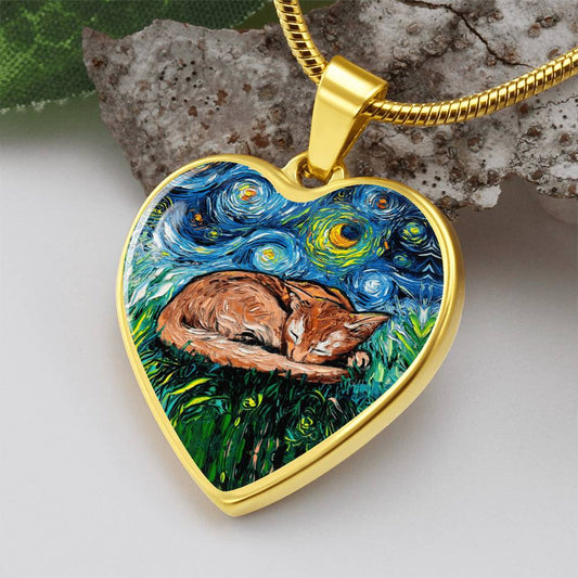 Abysinnian Cat Starry Night Heart Necklace