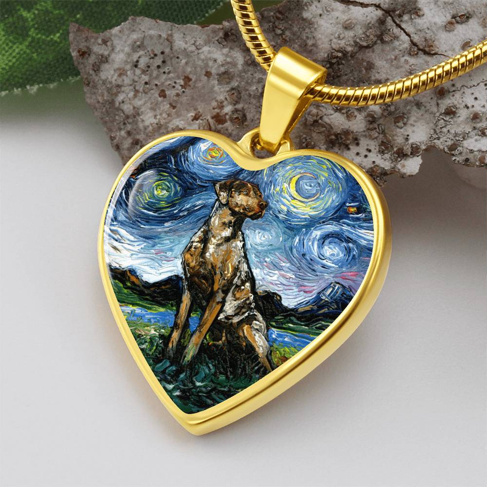 Catahoula Leopard Dog Starry Night Heart Necklace