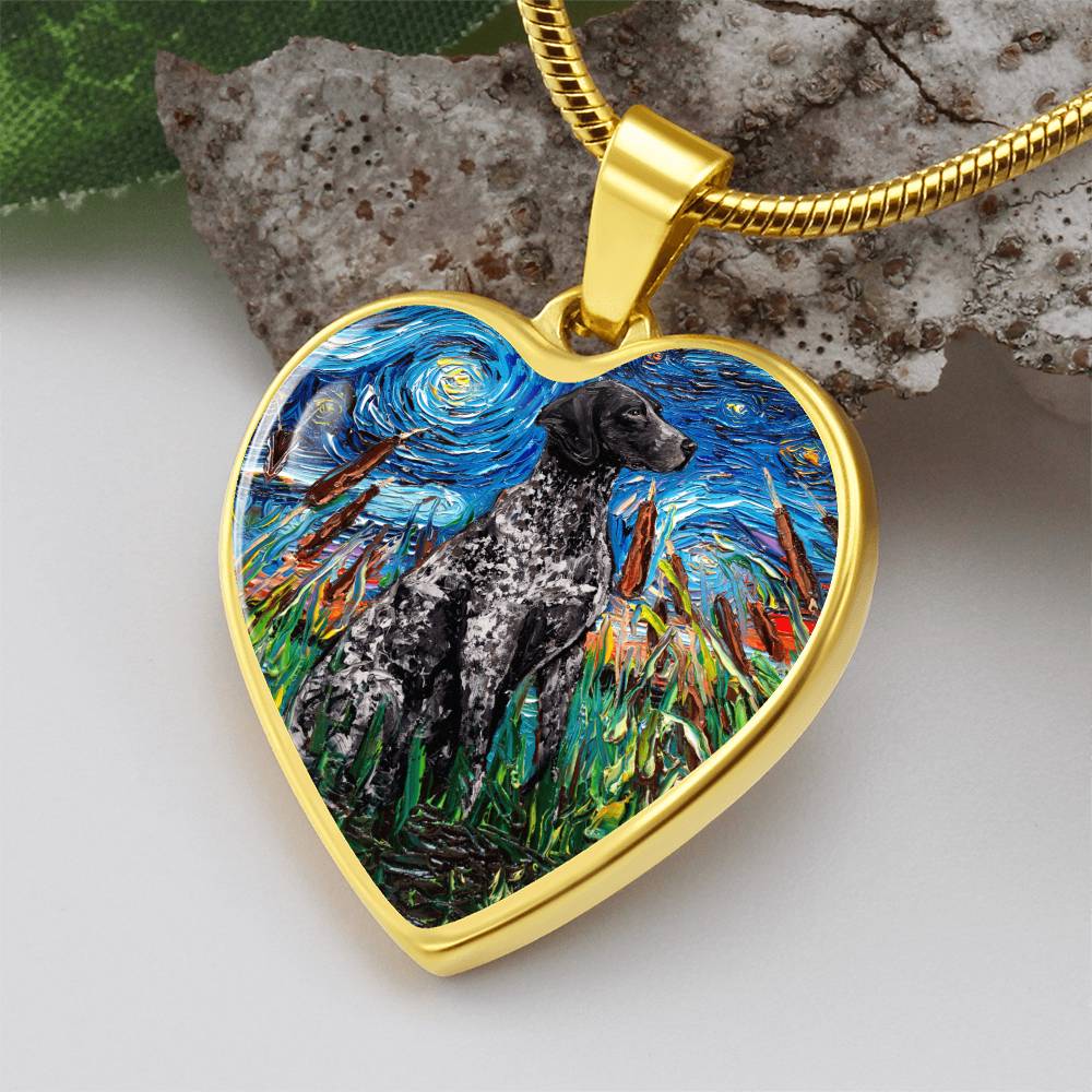 Black German Short Hair Pointer Starry Night Heart Pendant