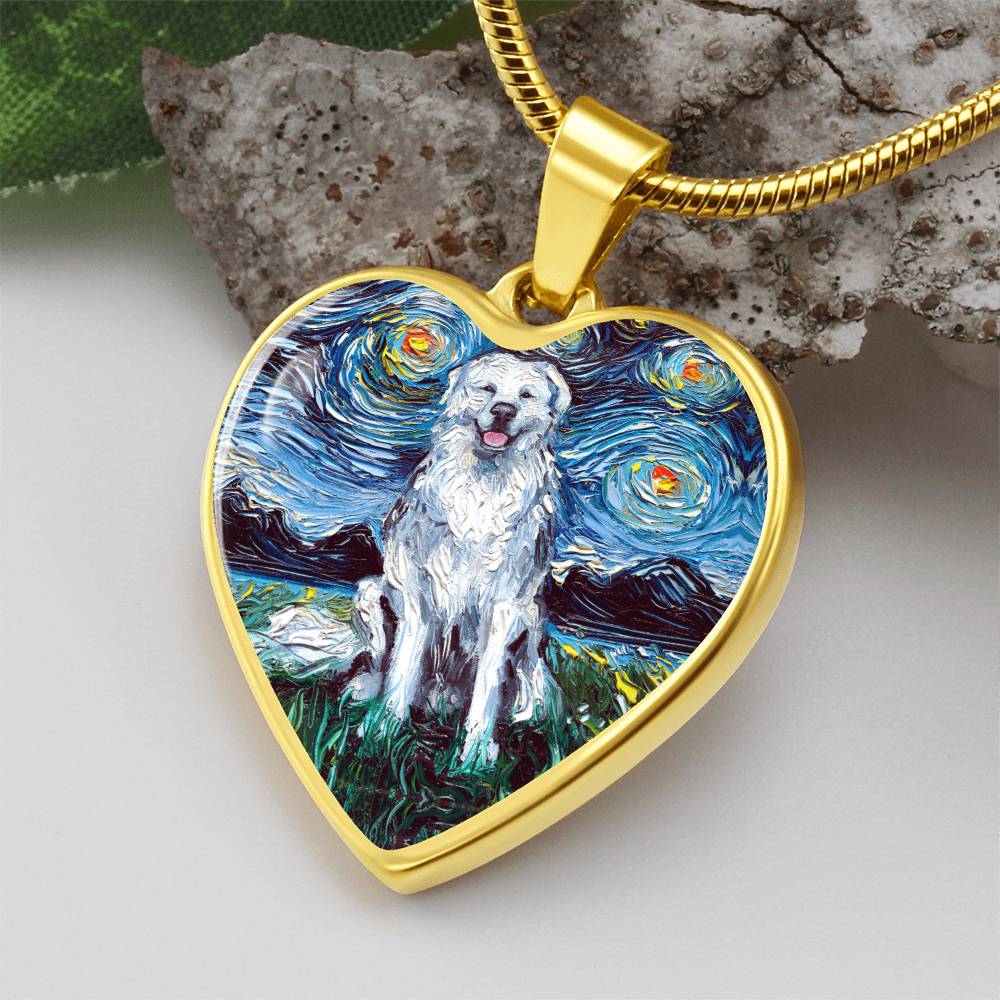 Great Pyrenees Starry Night Heart Necklace