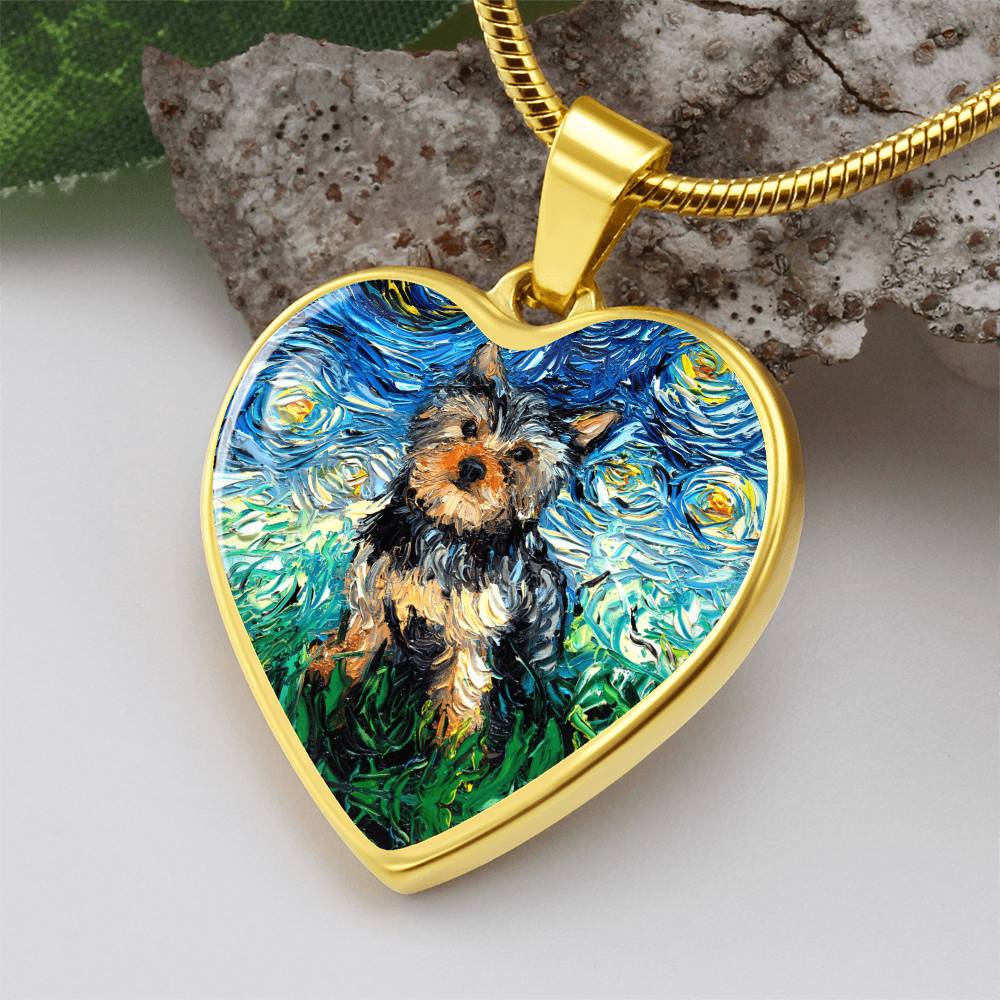 Yorkshire Terrier Starry Night Heart Necklace