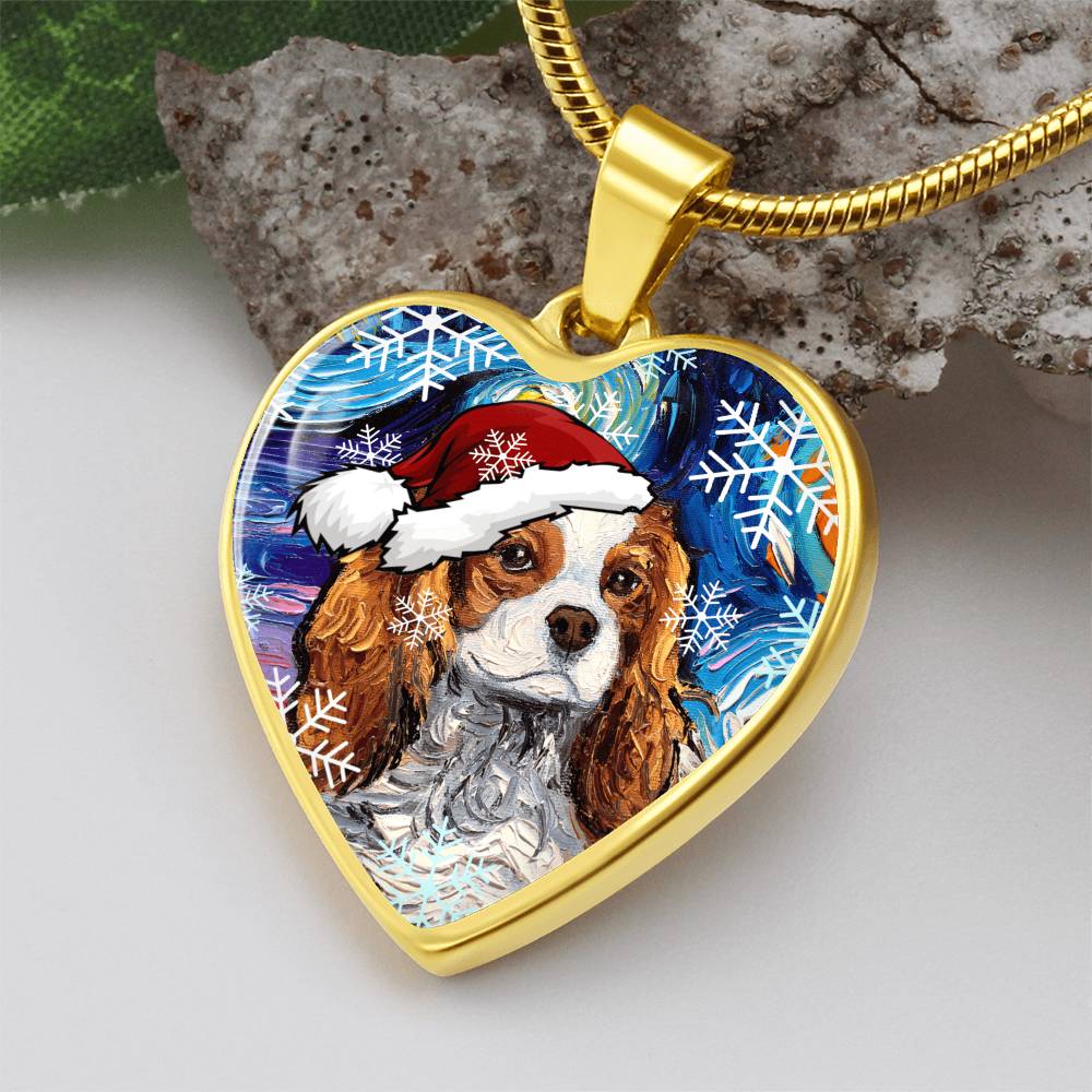 Santa Blenheim Spaniel Heart Necklace
