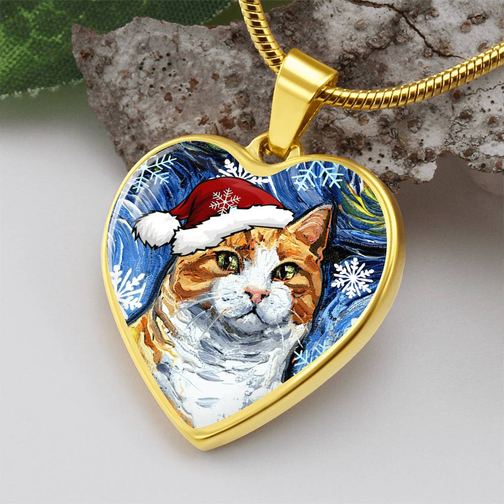 Orange Tuxedo Tabby Christmas Heart Necklace