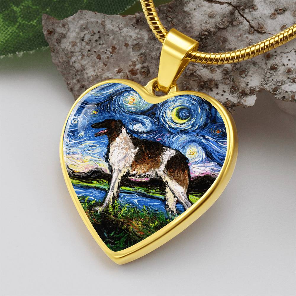 Borzoi Starry Night Heart Necklace