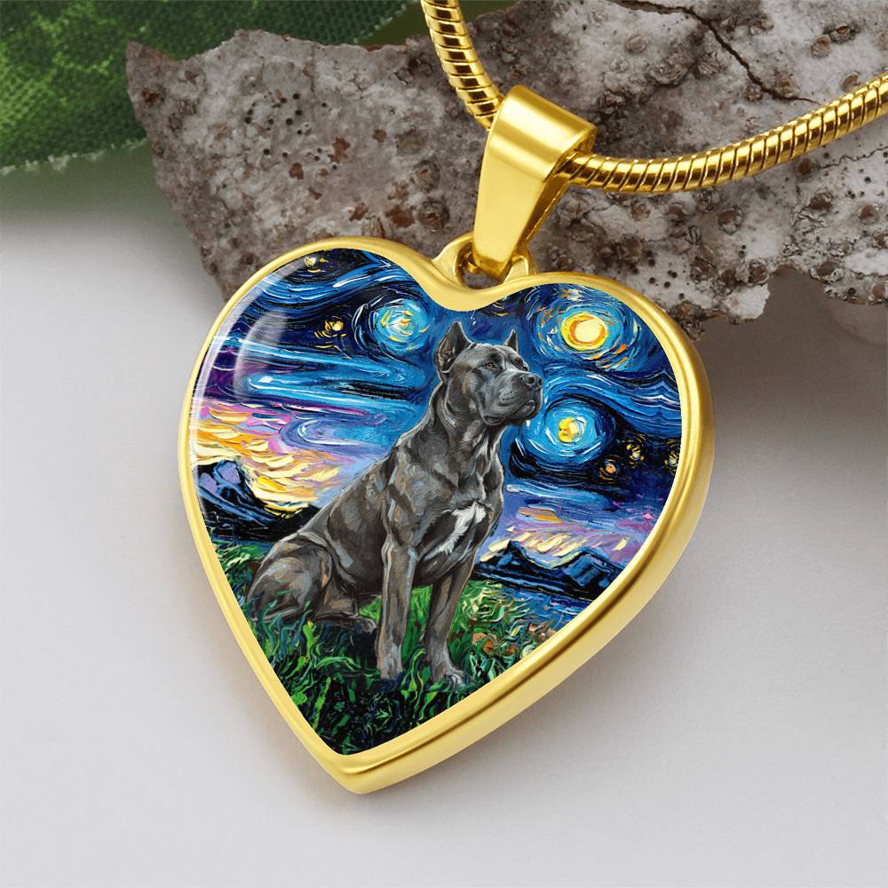 Cane Corso Starry Night Heart Necklace