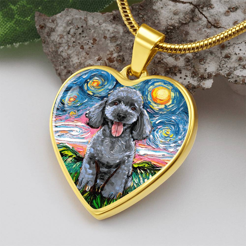 Silver Poodle Starry Night Heart Necklace