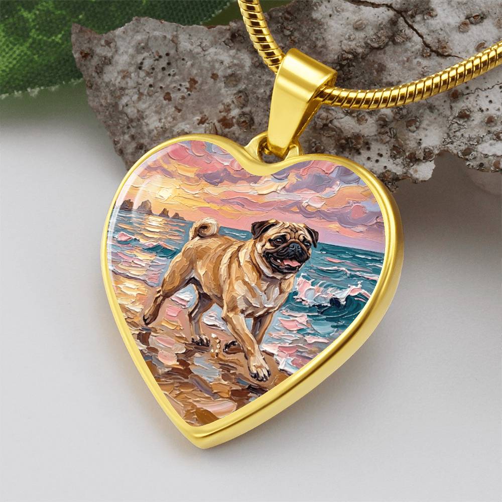 Summer Sunset - Fawn Pug Heart Necklace