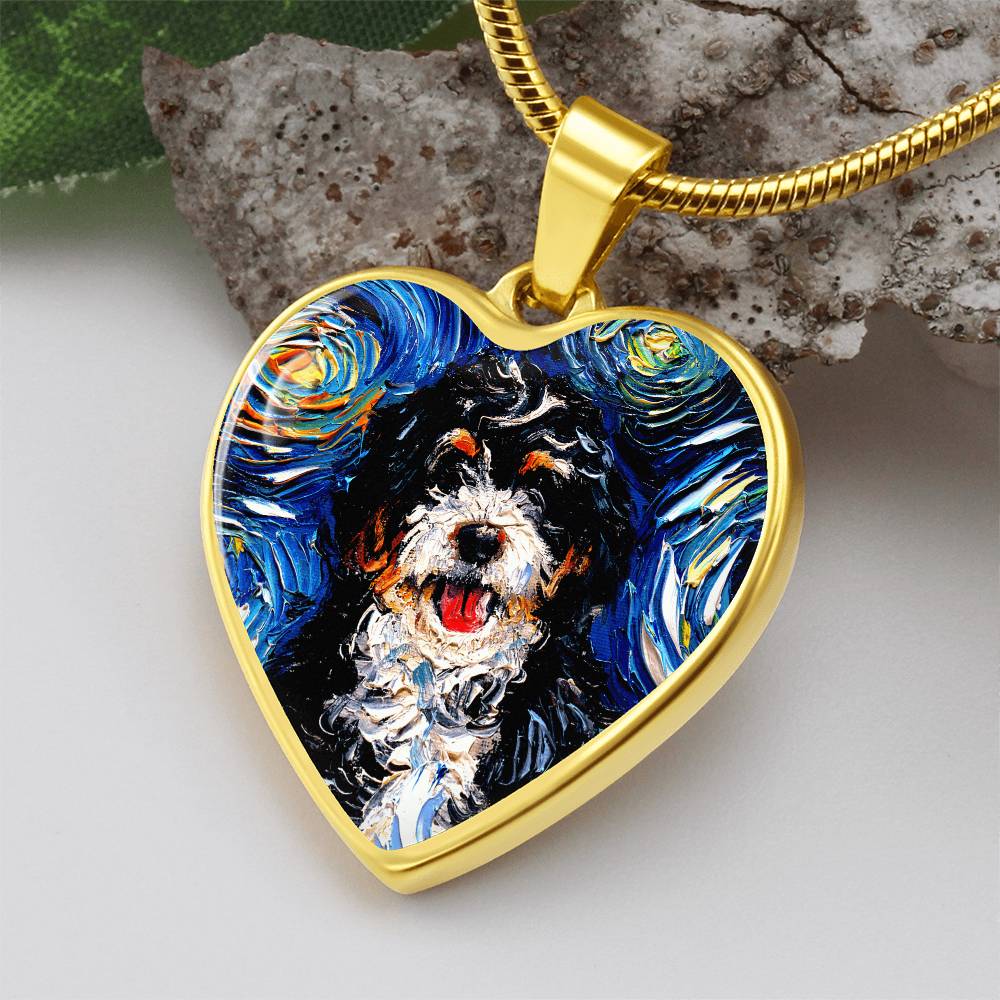 Bernedoodle Starry Night Heart Necklace