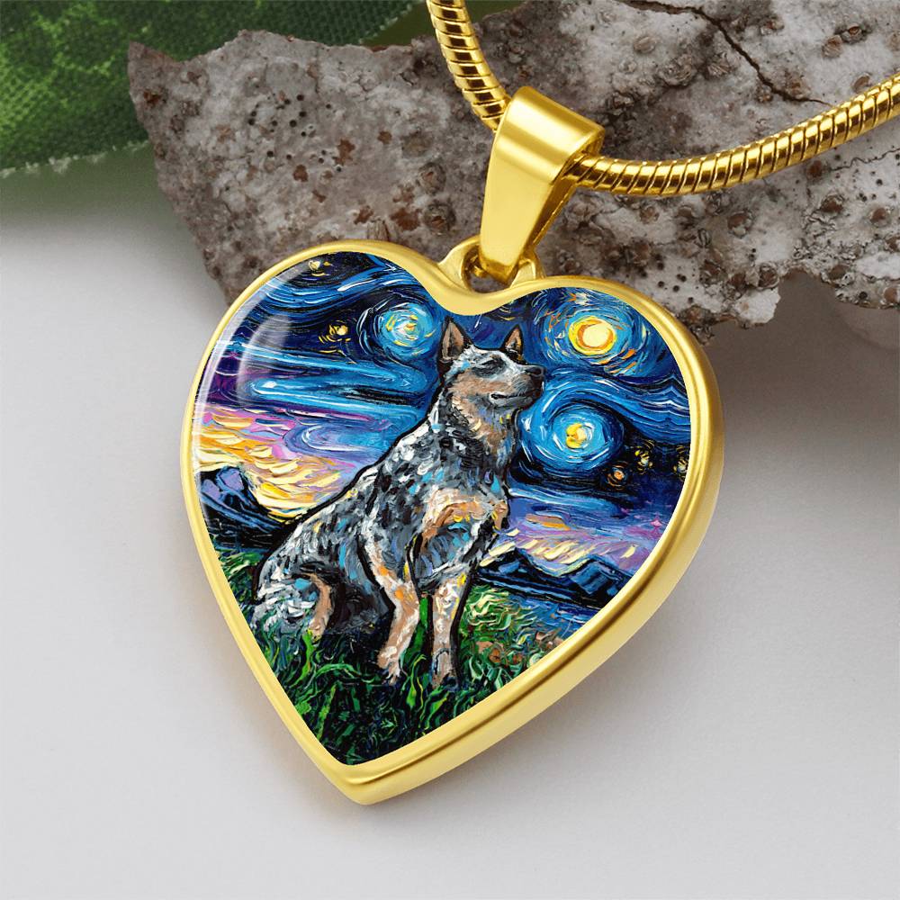 Blue Heeler Starry Night Heart Necklace