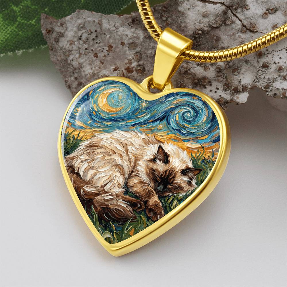 Sleepy Birman Night Heart Necklace