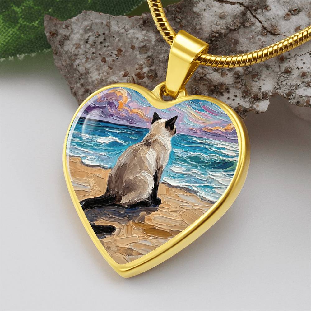 Beach Nights -Siamese Cat Heart Necklace