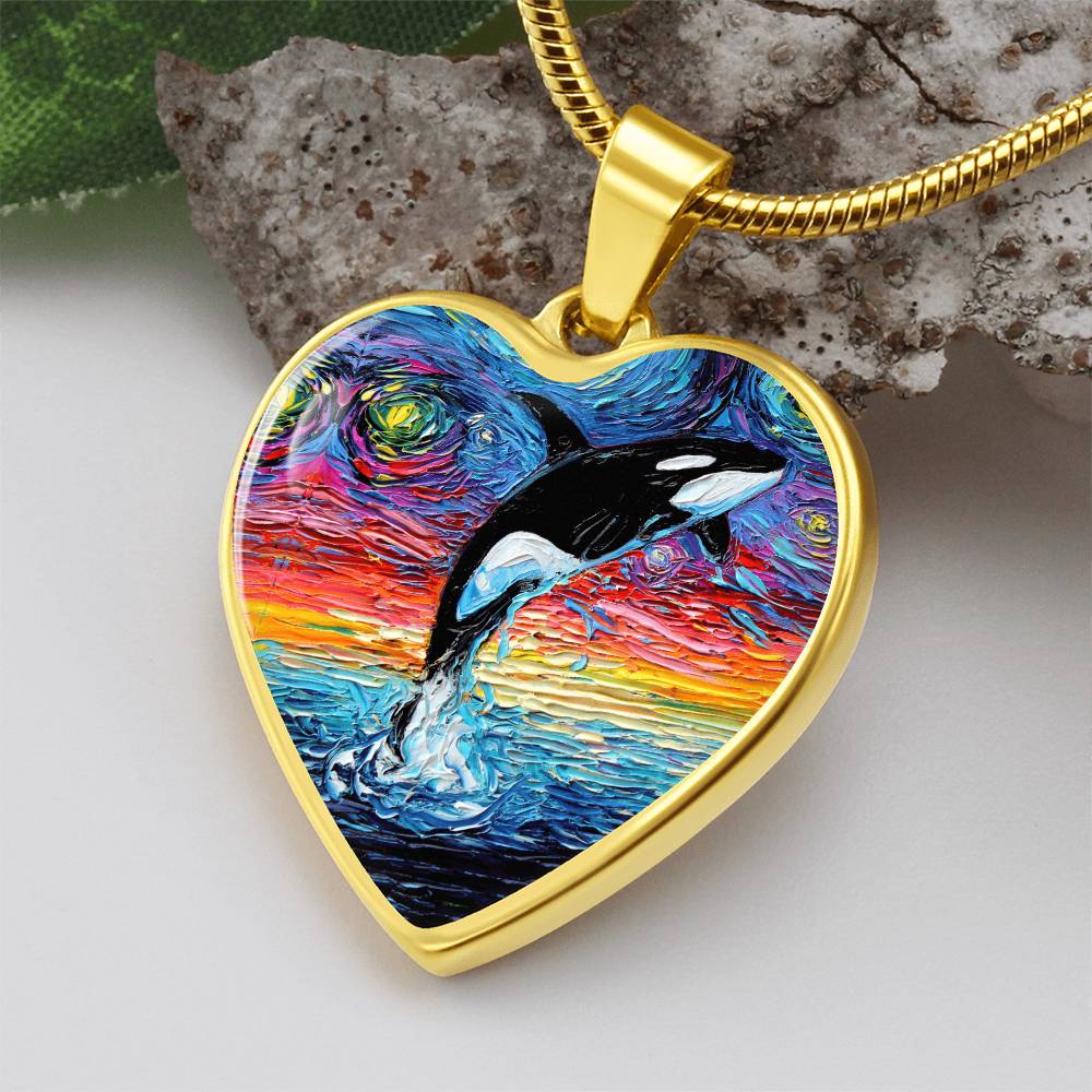 Orca Starry Night Heart Necklace
