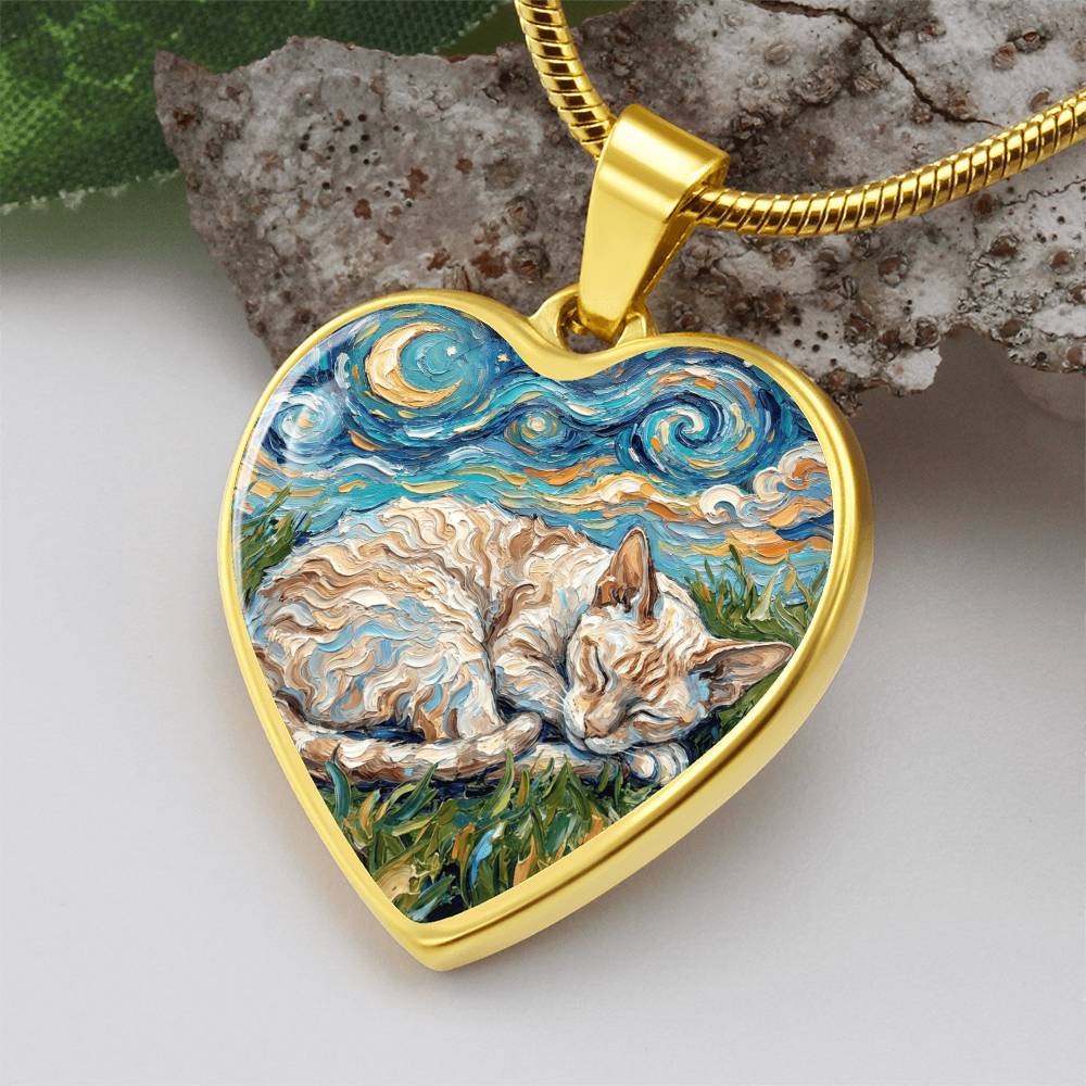Sleepy Cornish Rex Night Heart Necklace