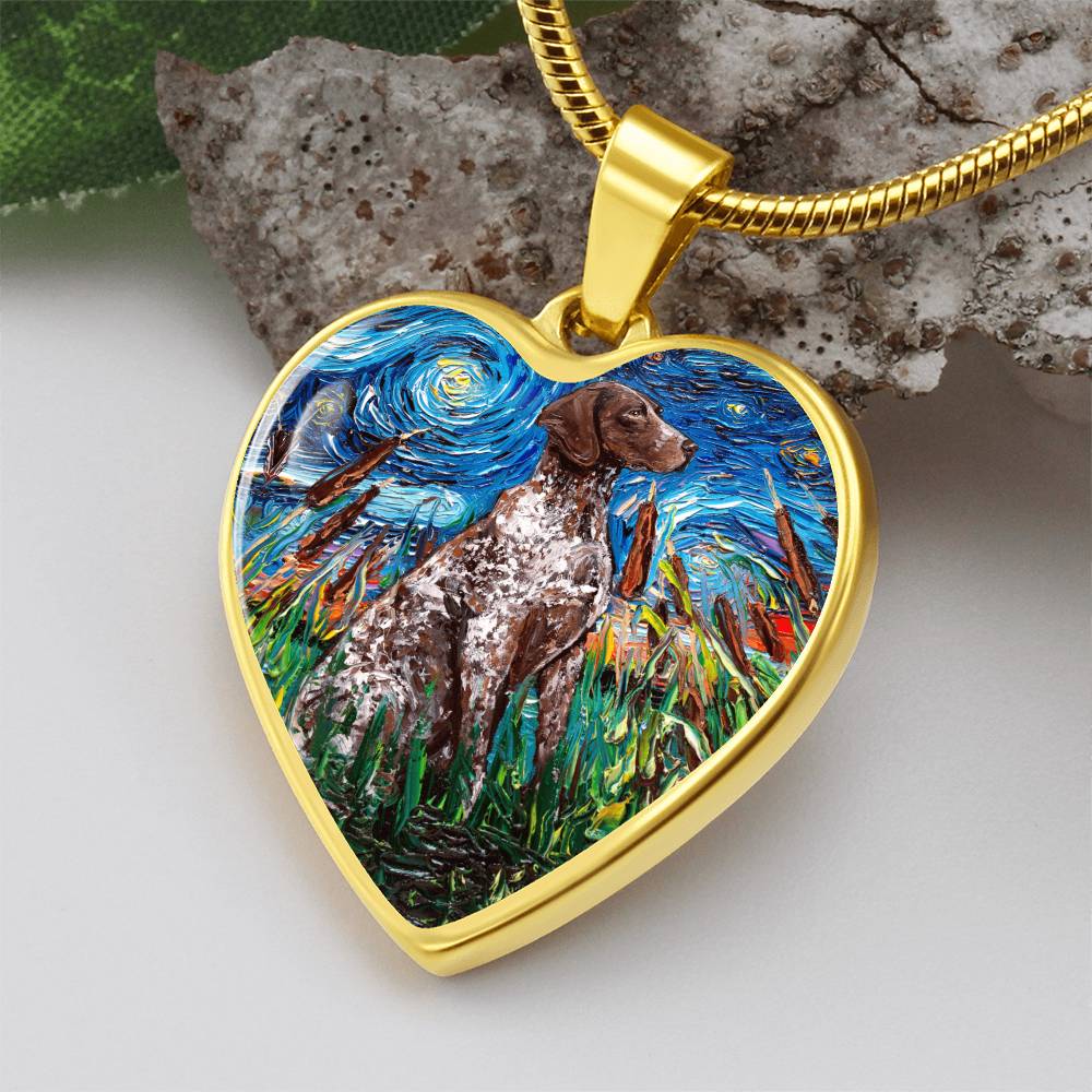 Brown German Short Hair Pointer Starry Night Heart Pendant