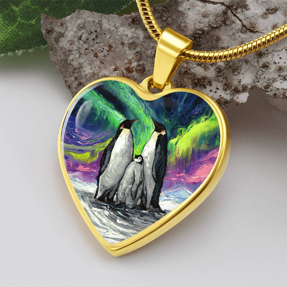 Enjoying The Show Penguin Family Heart Necklace