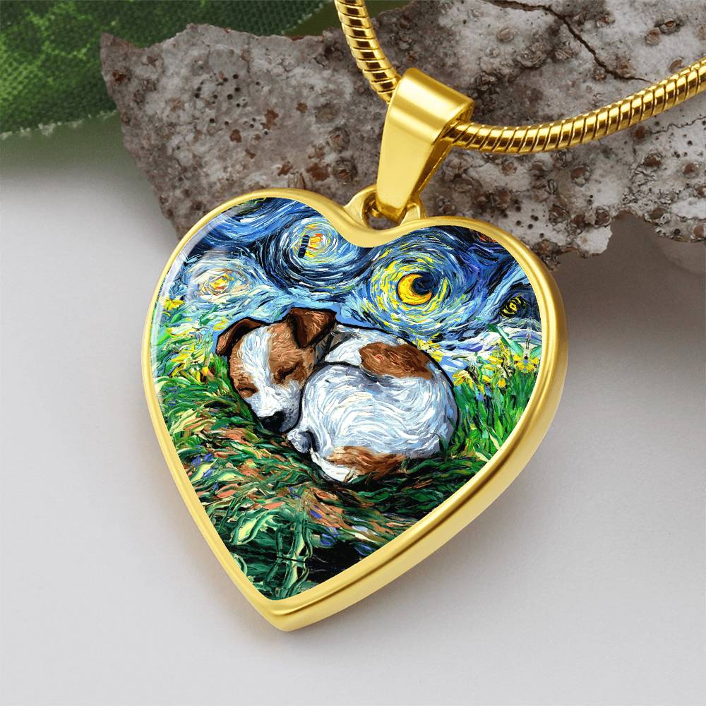 Sleeping Jack Russell Terrier Starry Night Heart Necklace