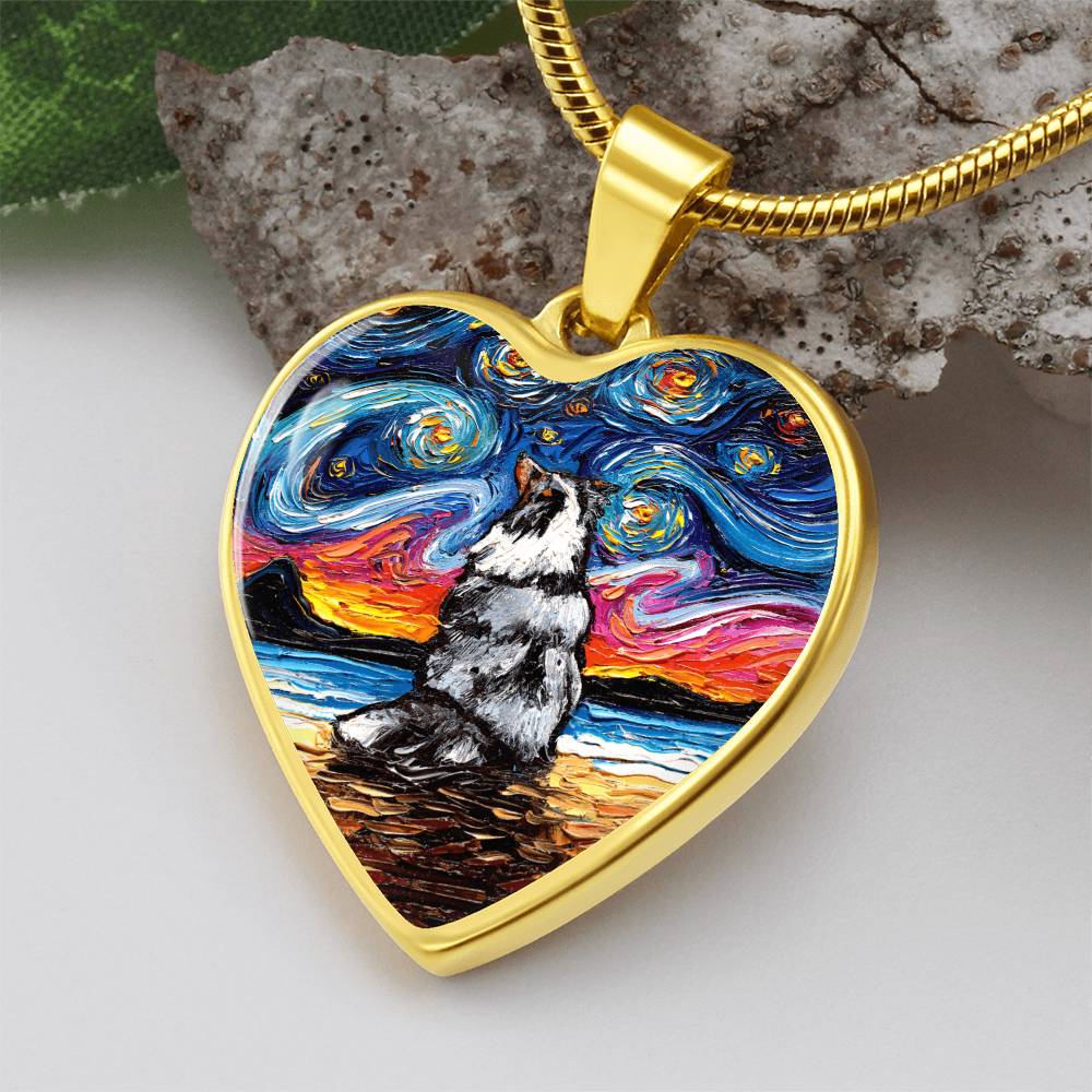Merle Shetland Sheepdog Starry Night Heart Necklace