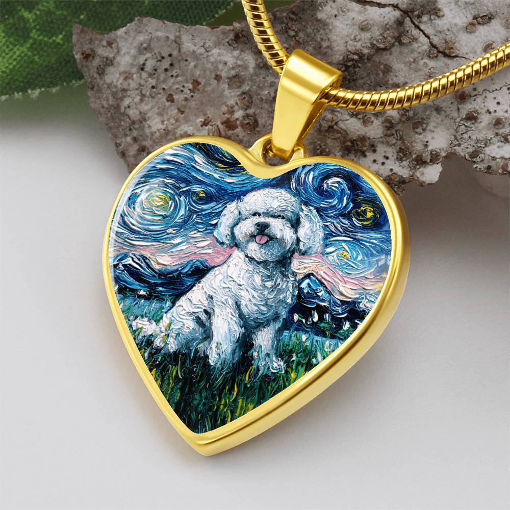 Bichon Frise Starry Night Heart Necklace