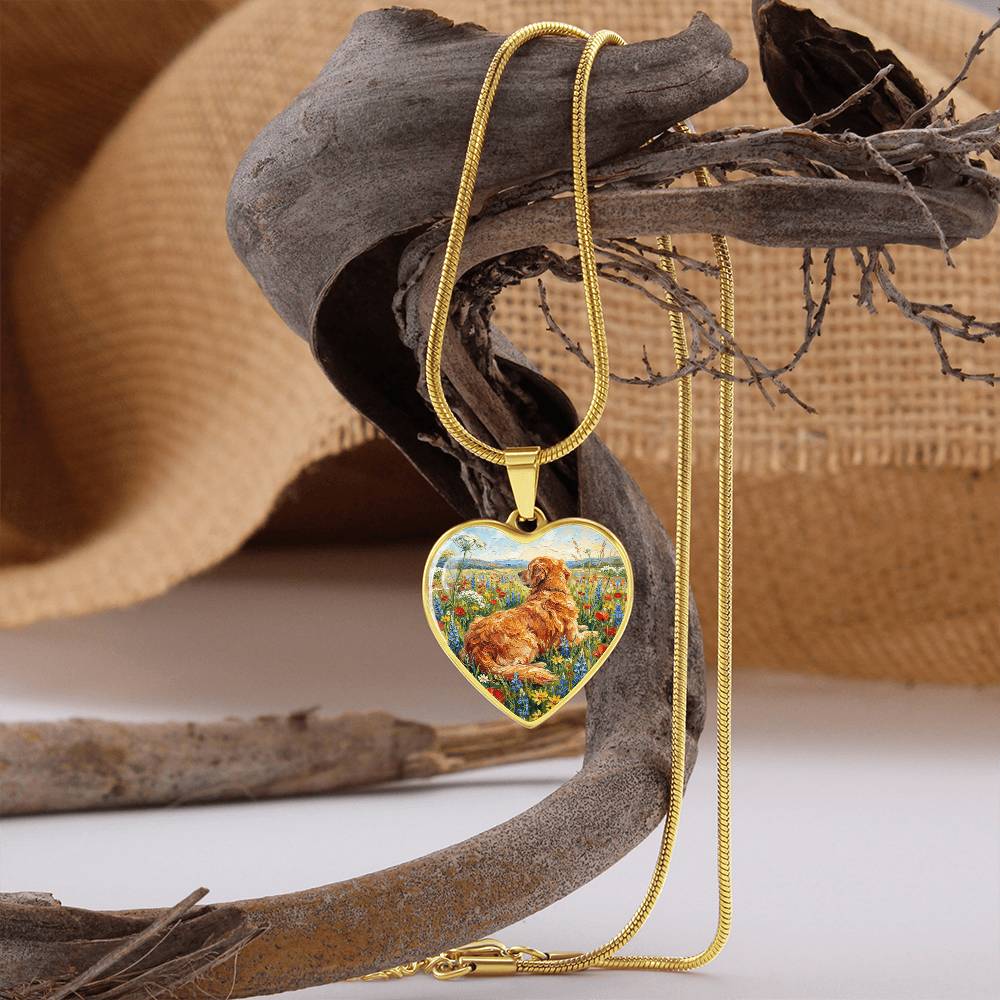 Amongst The Flowers - Golden Retriever Heart Necklace