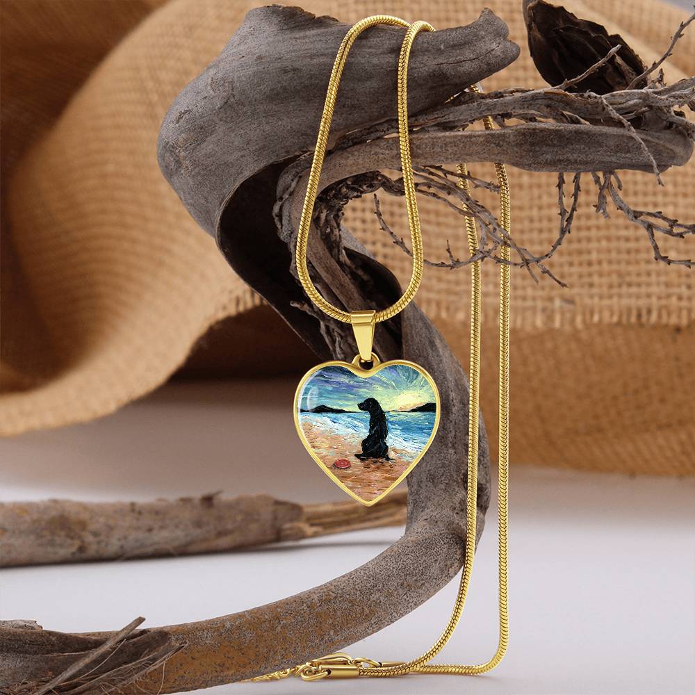 Beach Days - Black Labrador with Frisbee Heart Necklace